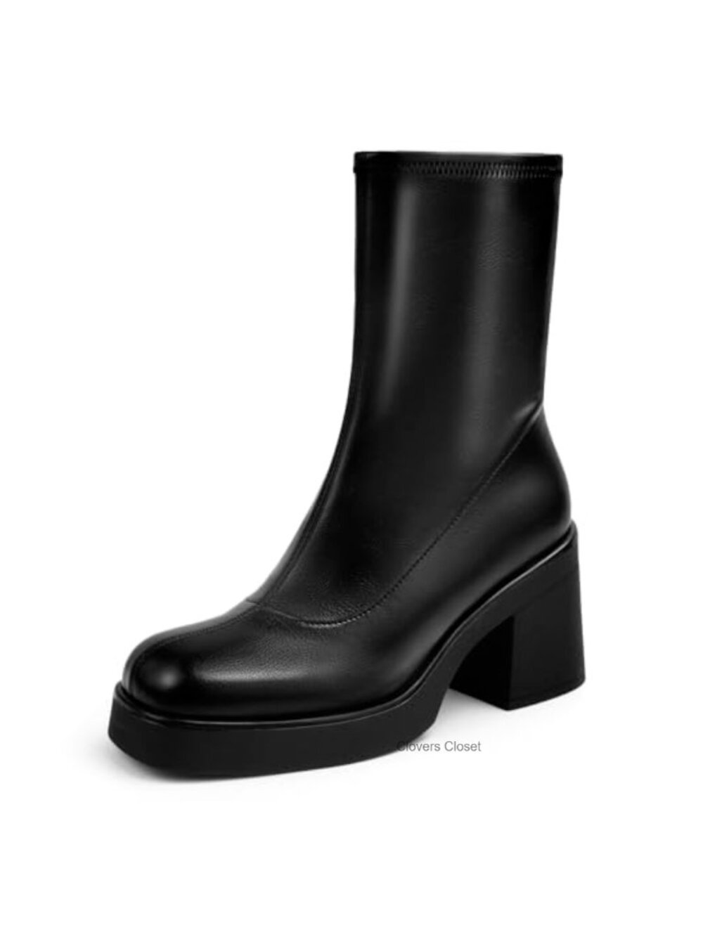 Women's Suede Square Toe Chunky Heel Mid Calf Zip Boots